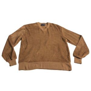 Vintage Van Cort Sweater Mens Large Brown Acrylic Shag Fuzzy VNeck 70s 80s Disco